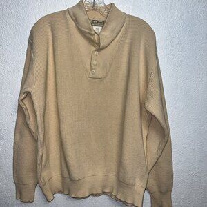 VINTAGE LL BEAN QUARTER 5 BUTTON HENLEY FISHERMAN SWEATER MENS LARGE L YELLOW